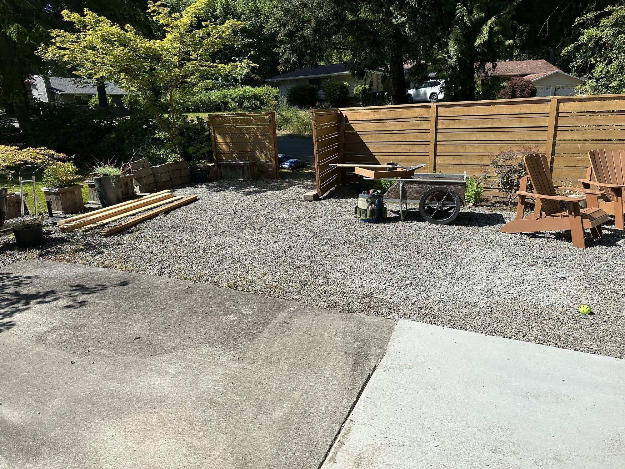The yard enclosed by the finished fence