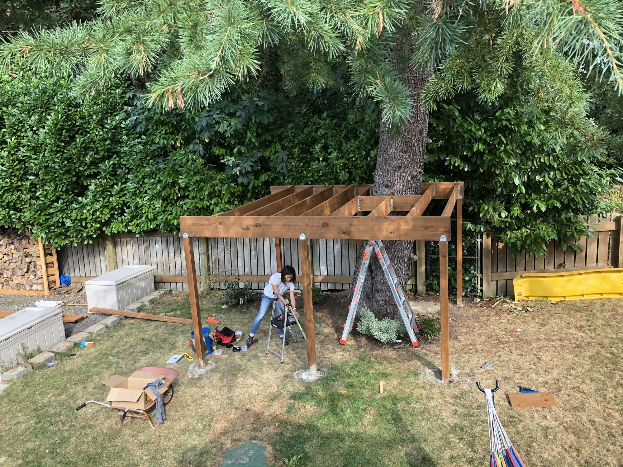 Floor joists laid across the beams