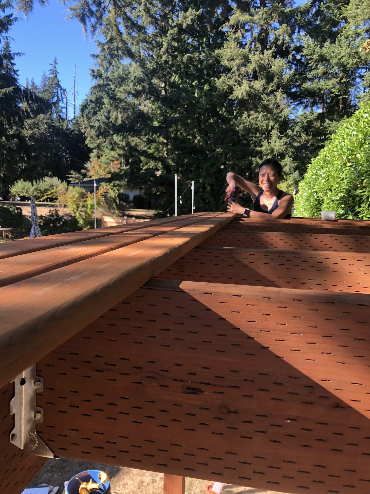 Decking sheets going down on the platform