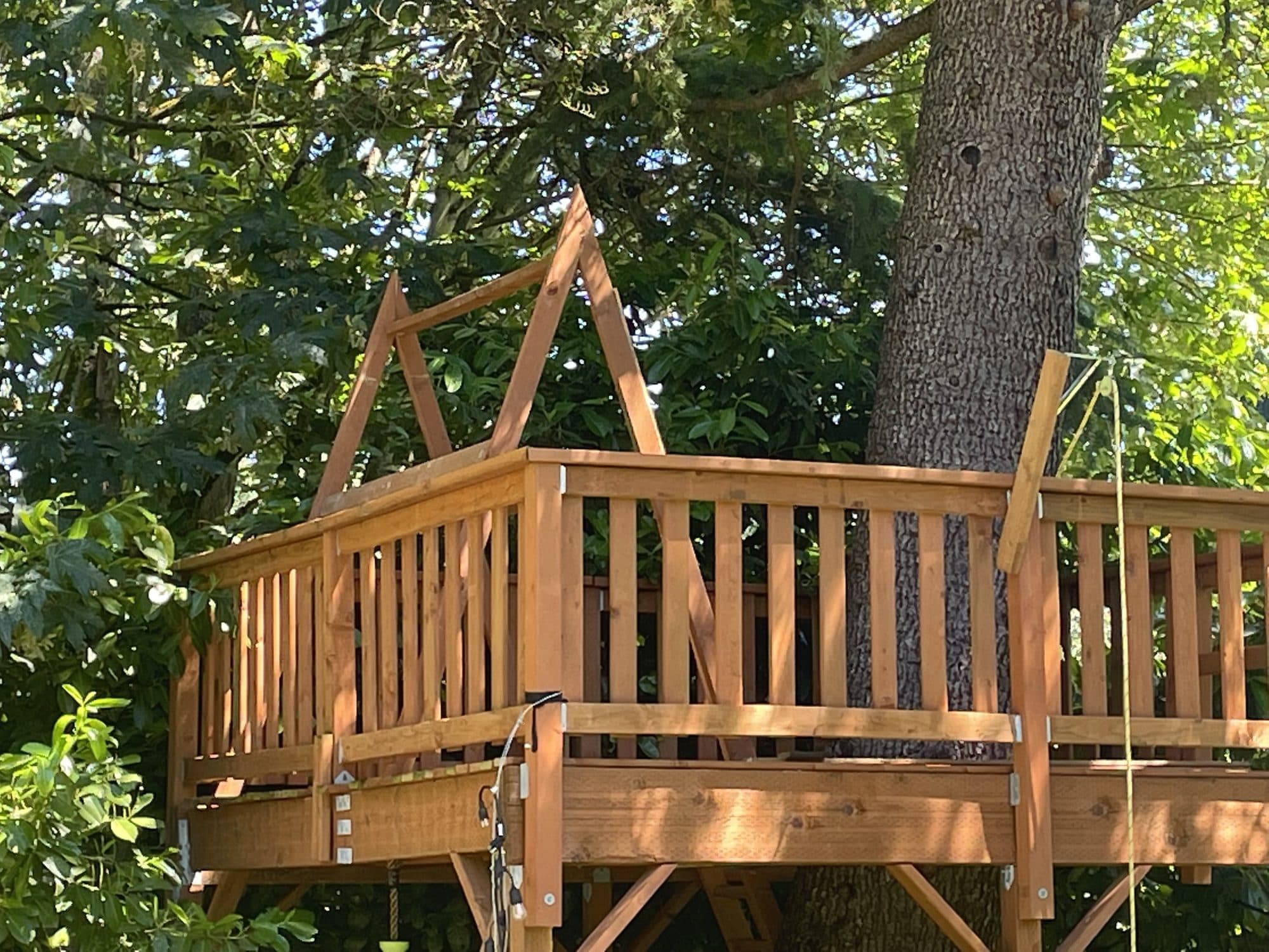 The A-frame cover taking shape above the deck